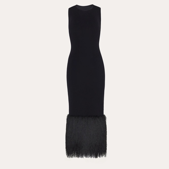 Elie Tahari Black Midi Dress with Fringe Detail
